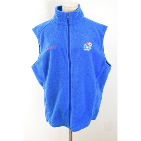 Columbia Size Large Kansas Jay Hawks Mens Fleece Vest NCAA Blue Full Zip Front - Picture 1 of 4